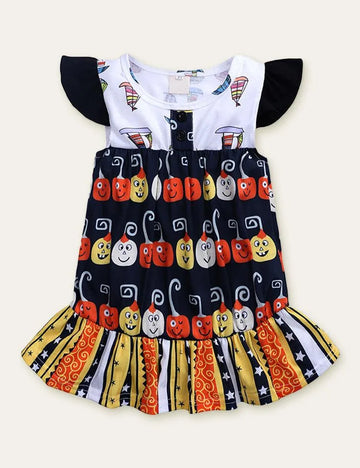 Halloween Pumpkin Full Printed Sleeveless Dress - Mini Berni